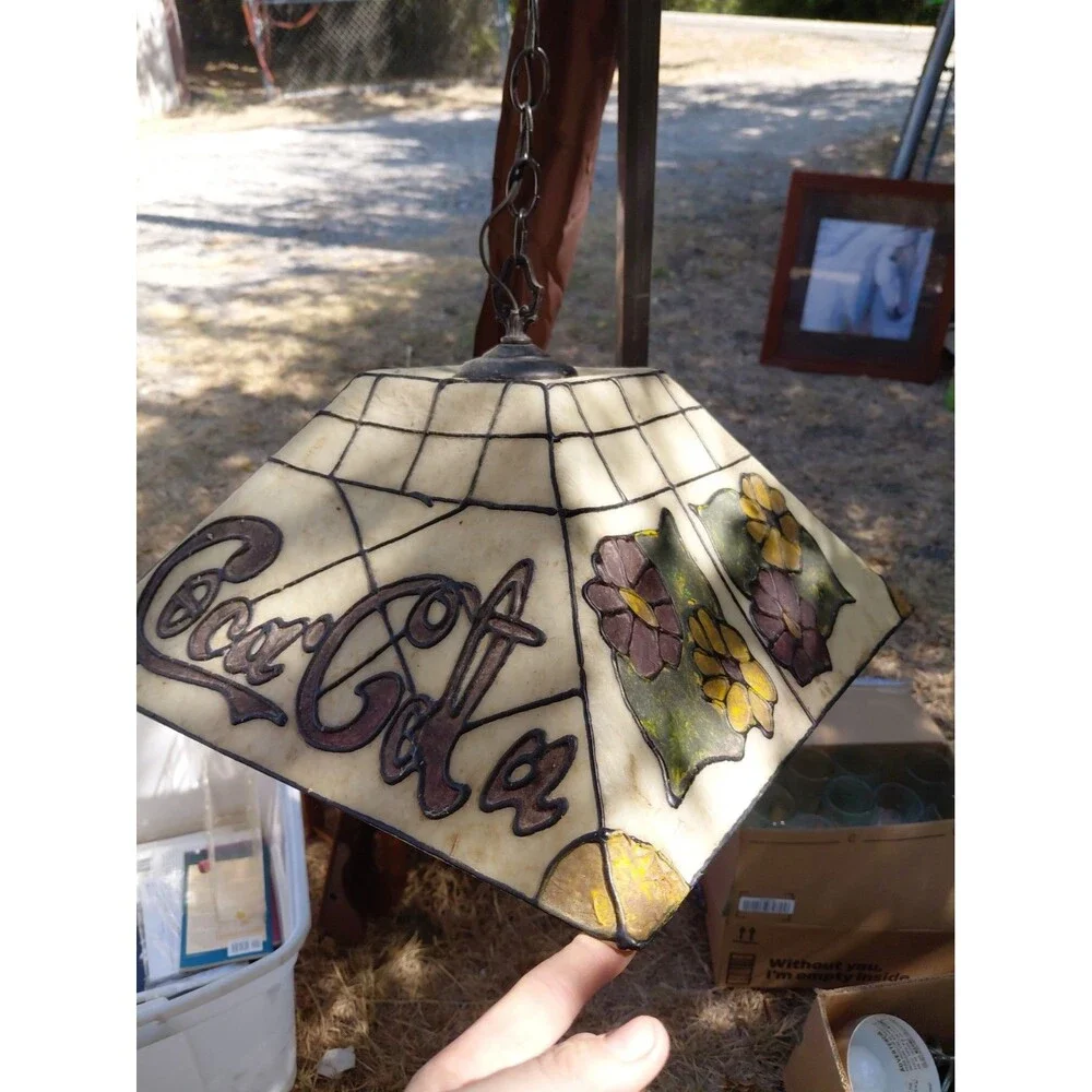 Vintage 1960’s Coca-Cola Faux Stained-Glass Hanging Light Lamp Tiffany Style